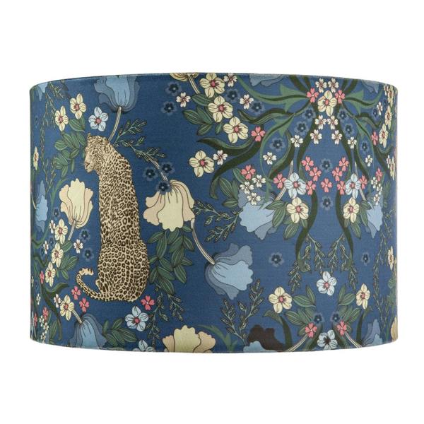 Rich Midnight Blue Lampshade with Leopard and Botanical Foliage Design Image 4