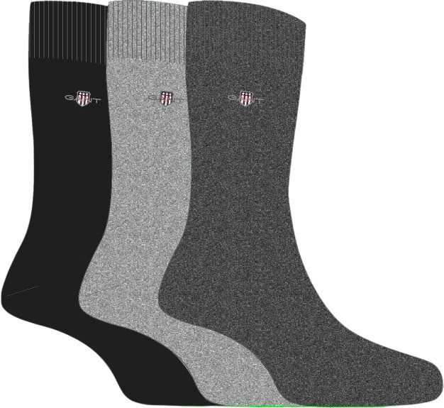 GANT 3-Pack Shield Logo Socks, Black/Grey Combo