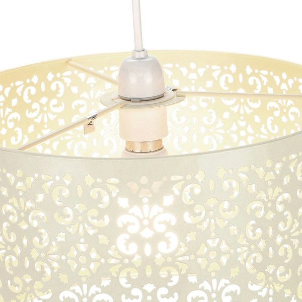 Marrakech Designed Cream Metal Pendant Light Shade with Floral Decoration Image 3