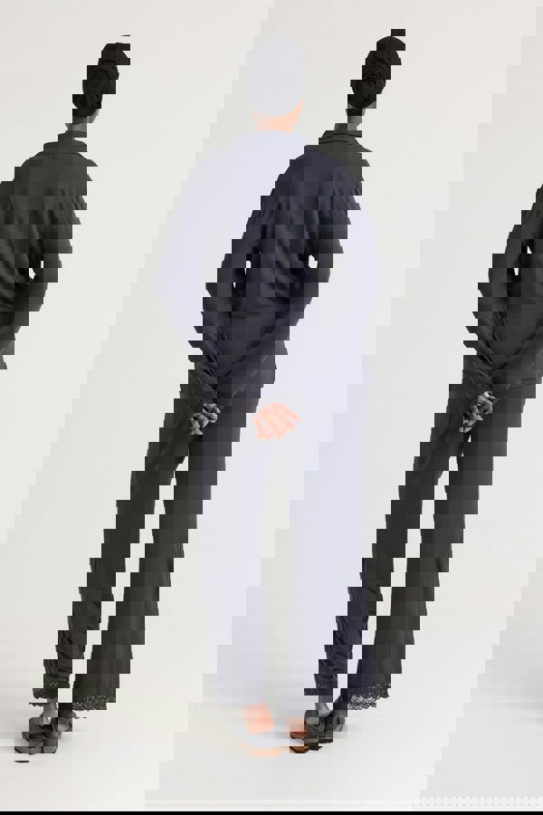 Pretty You London Women's Bamboo Lace Long Pyjama Set in Raven