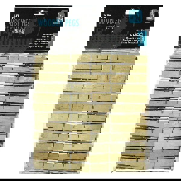 JVL Plastic Peg Basket, Grey with 24 Wooden Retro Pegs, Brown