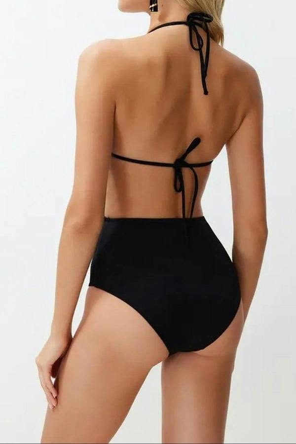 WOVCOR Backless V-Neck Covered Hipster Swimsuit