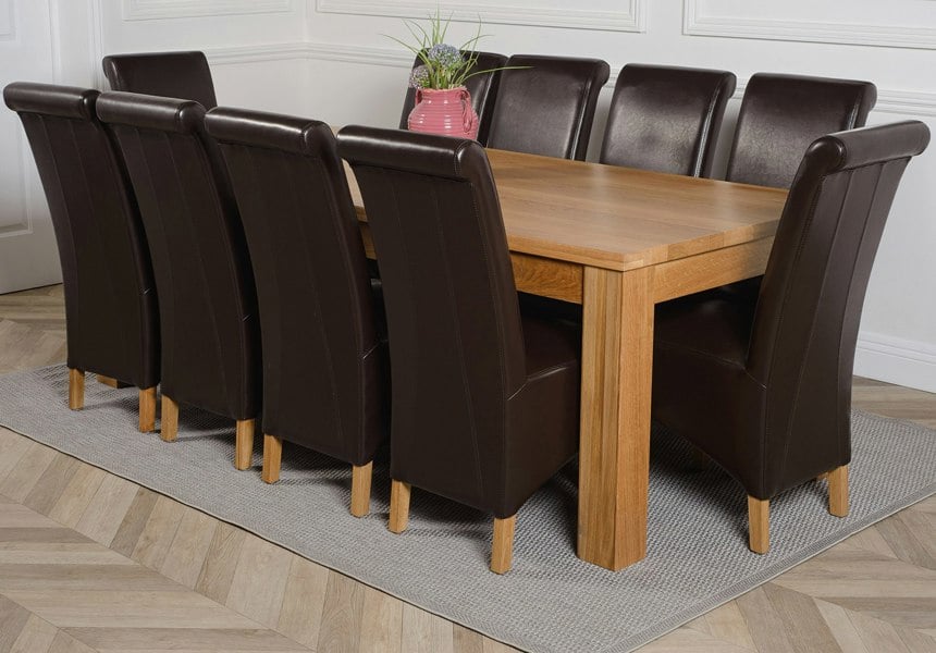 That's Furniture Dakota Extra Large Oak Dining Table with Montana Leather Chairs