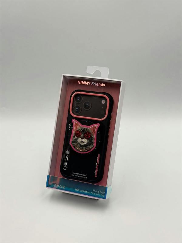 Nimmy Friends Nimmy Glasses Cool Cat Face Case with Detachable MagSafe Grip Stand for iPhone 17 Pro 6.3" Black Pink - N-YJKM-CXZJ-IP17-PRO-018