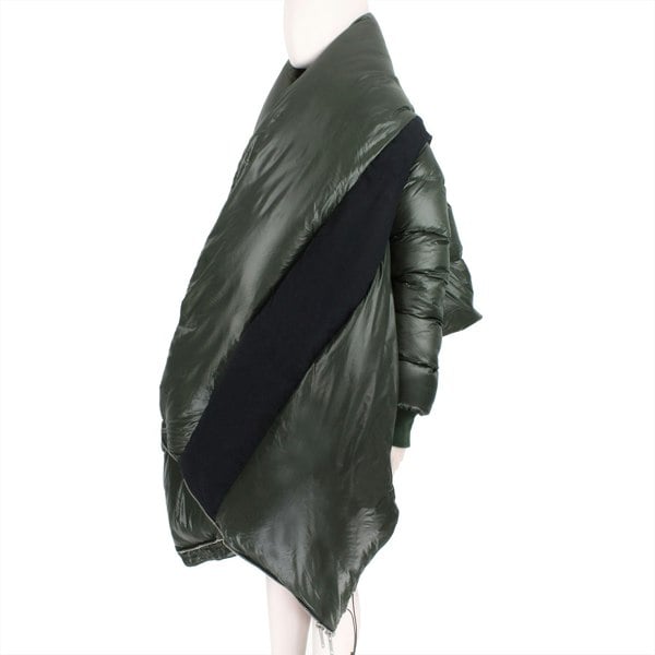 Ben Taverniti Unravel Project jacket<br>A wrapped down jacket in khaki green with contrasting black banding