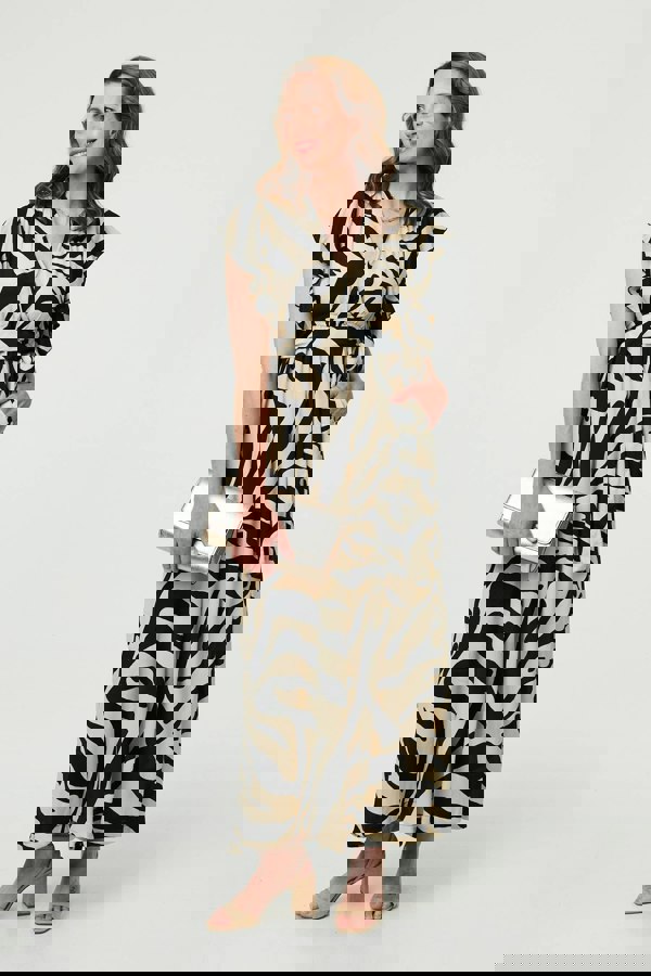 Cream | Zebra Print Frilled Cap Sleeve Jumpsuit
