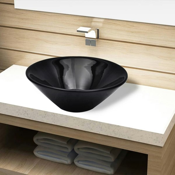 Berkfield Ceramic Bathroom Sink Basin Black Round