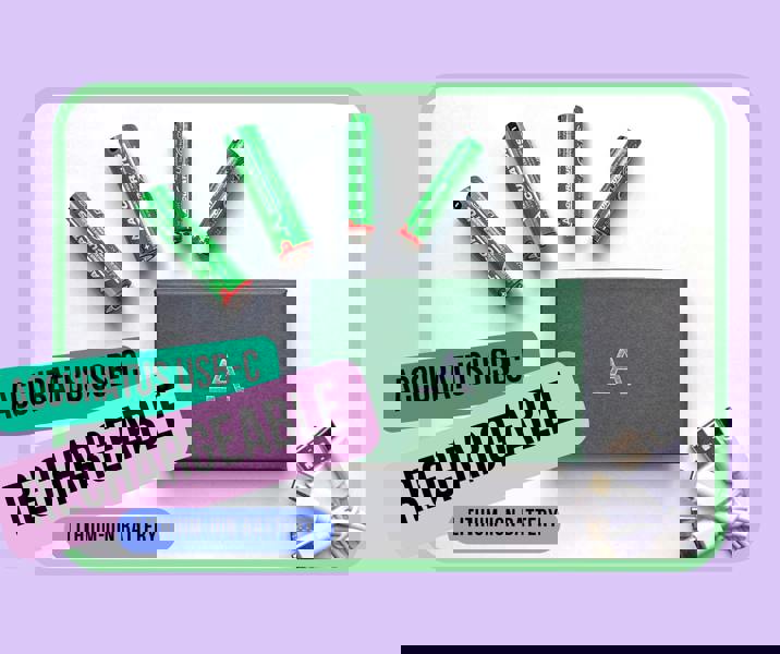 Accuratus Power-Up Batteries - USB-C Rechargeable Lithium-ion AA x2 & AAA x2 Battery Set