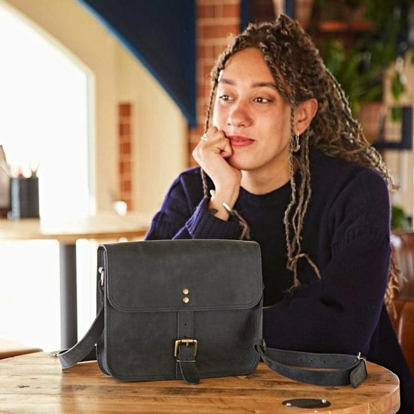 Paper High Black Buffalo Leather Crossbody Bag