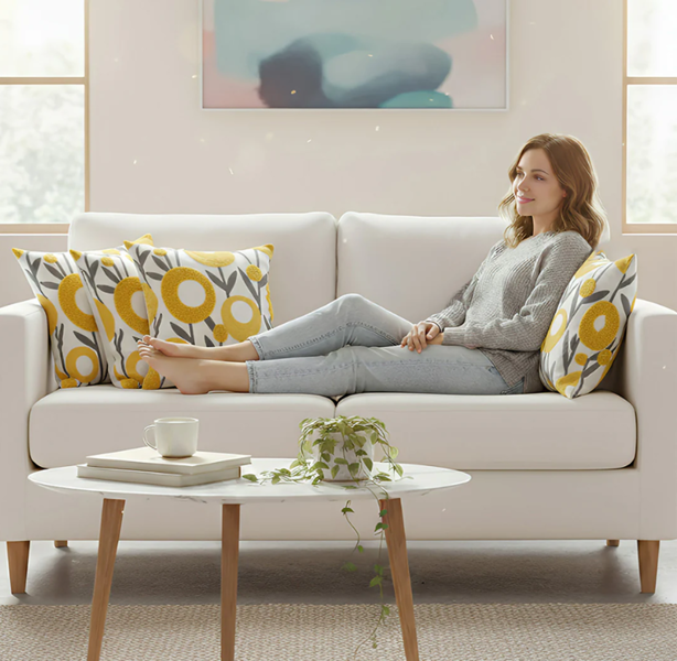 Anypillow Pillowcase White With Yellow Boho Floral Embroidered Decorative Cushion Cover