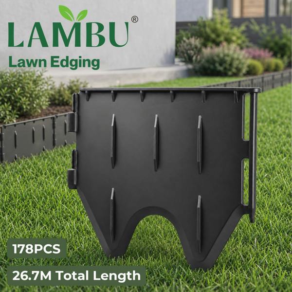 Lambu Lawn Edging  Garden Edging Border  Flexible PP PE Modular Black  178pc
