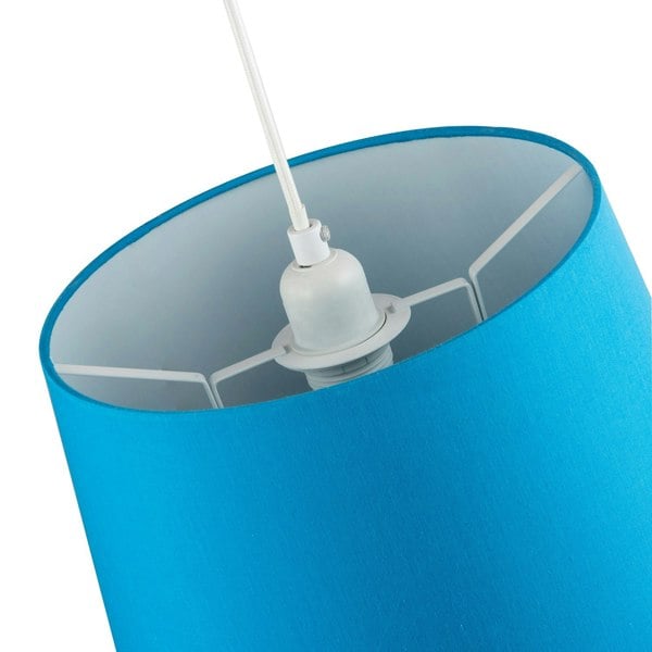 Royal Blue Cotton Fabric 12inch Drum Lampshade with White Cotton Inner Image 4