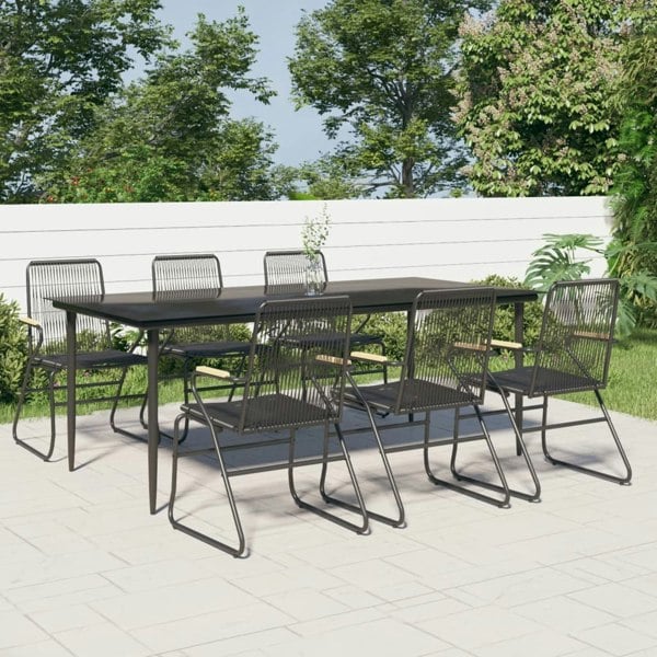 Berkfield 7 Piece Garden Dining Set Black PVC Rattan