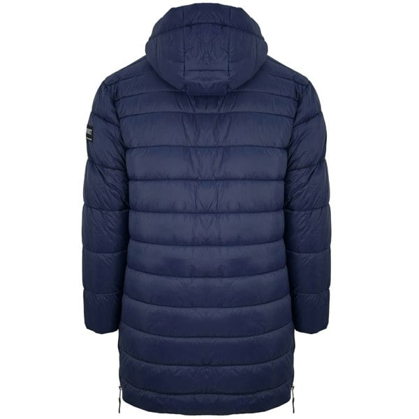 Plein Sport Padded Small Circular Logo Branded Long Jacket - Navy Blue