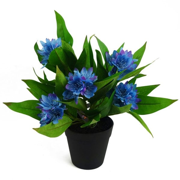 Leaf 18cm Artificial Freesia Plant Blue Flowering