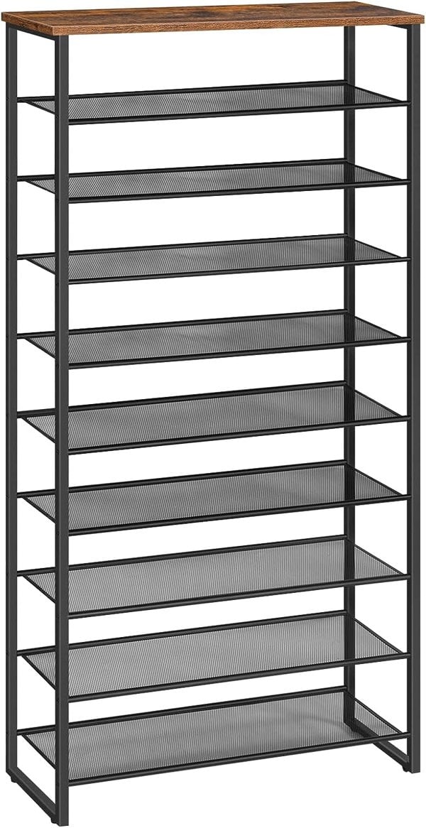 Rafaelo Mobilia Rustic Industrial 10 Tier Shoe Rack - Shoe Storage