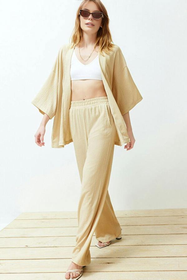 WOVCOR 2-Piece Relaxed Fit Knit Kimono Top & Pants Set