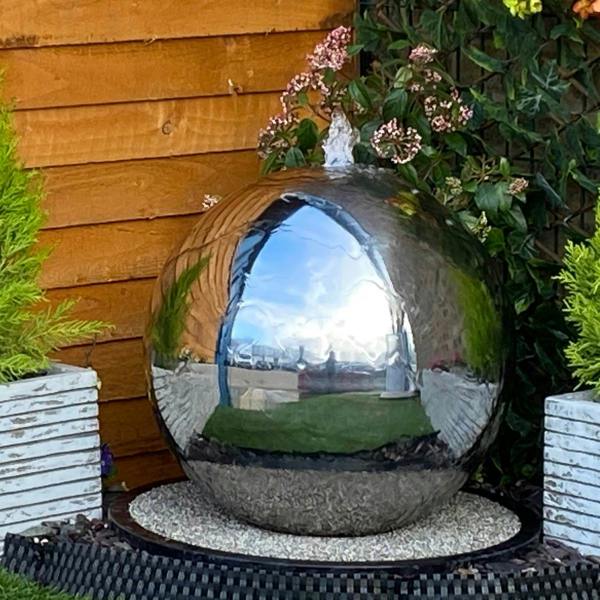 Tranquillity Water Features 50cm Stainless Steel Sphere Modern Metal Water Feature