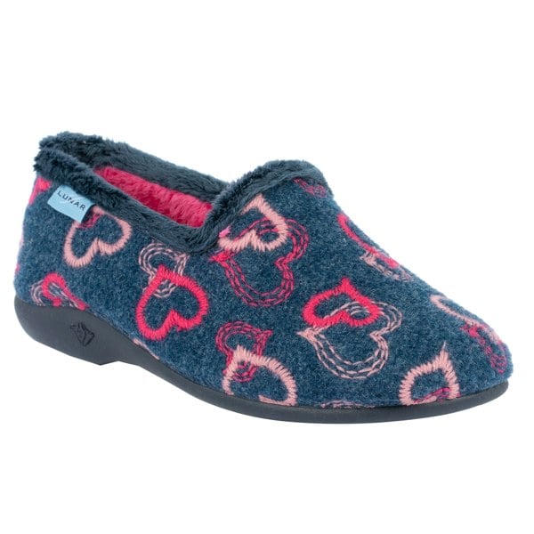 Lunar Womens/Ladies Jolly Hearts Slippers - Blue/Pink