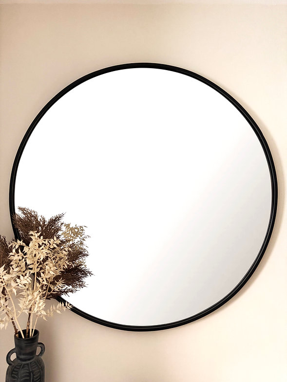 Downton Interiors Black Round Modern Metal Frame Wall Mirror - 80cm