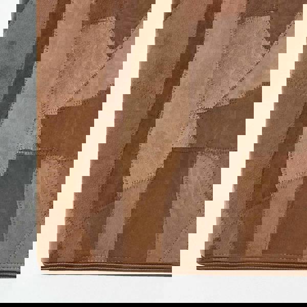 HOMESCAPES Brown Patchwork Check Cube Pouffe Leather and Suede - 36 x 36 x 38 cm