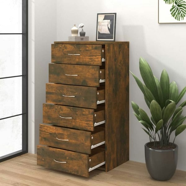 Berkfield Sideboard with 6 Drawers Smoked Oak 50x34x96 cm Engineered Wood