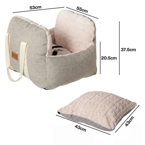 Skylos Dog Car Seat Safe Booster Bed Small Pets Travel Carrier Washable Beige