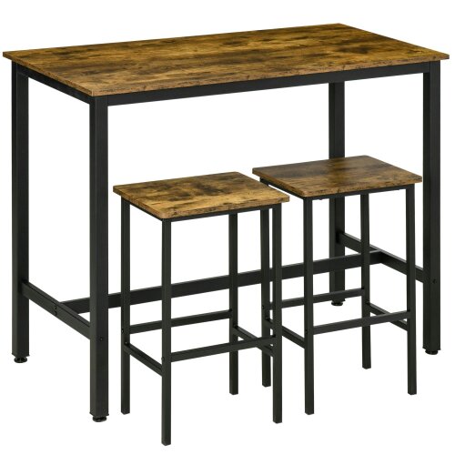 Wyld Haus Nofi Metal And Wood Rustic Brown 3 Piece Bar Dining Set With 2 Stools