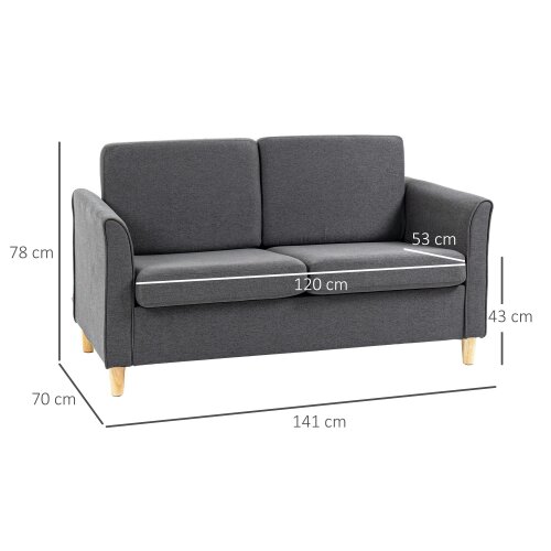 Wyld Haus Sono Dark Grey Compact 2 Seater Sofa With Wooden Legs And Armrests