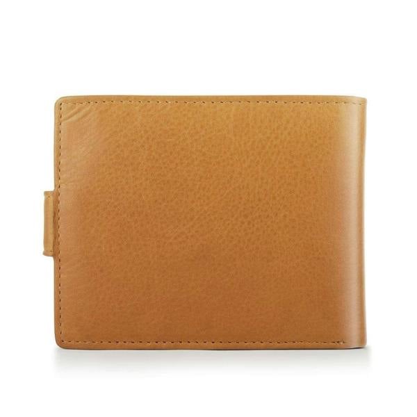 Back view of Cognac leather wallet on a white background