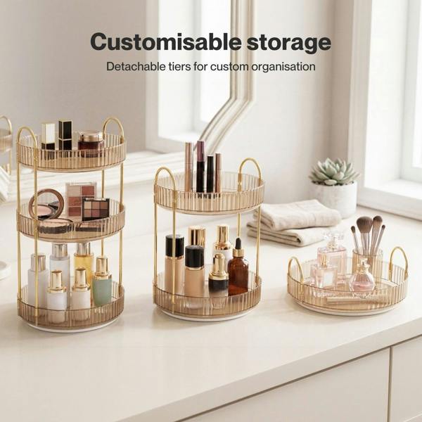 ilus Makeup Organiser 360 Rotating Spinning 3 Tiers Cosmetic Organizer Gold