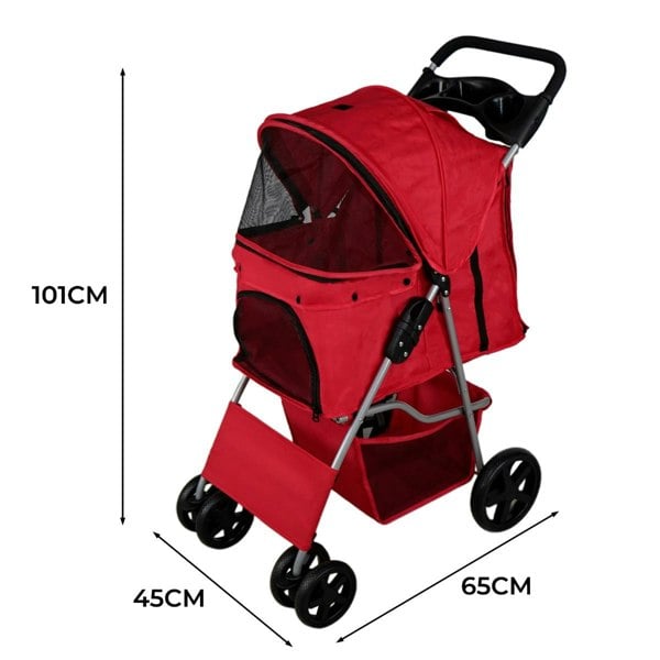 Monstershop Pet Stroller with Rain Cover – Red