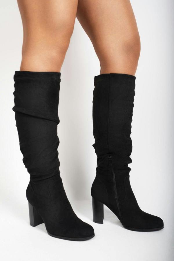 Lunara Suede Knee High Block Heel Boots - Black