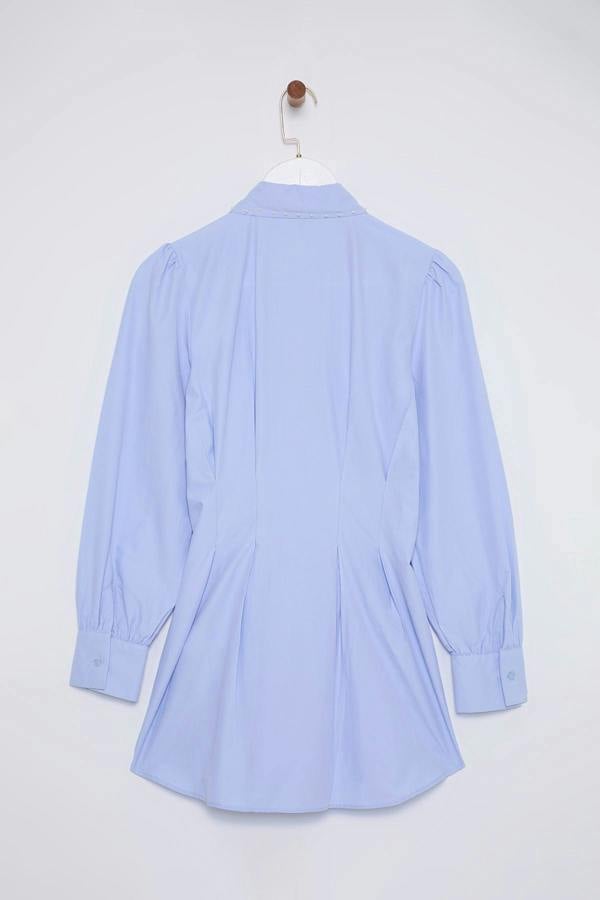 Pearl Detail Fitted Long Sleeve Shirt