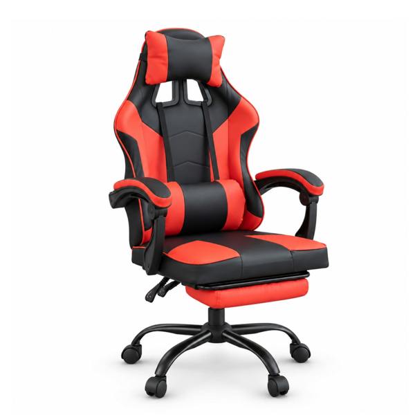 Samuel Alexander Ergonomic Gaming Chair with Footrest and Removable Pillows in Red
