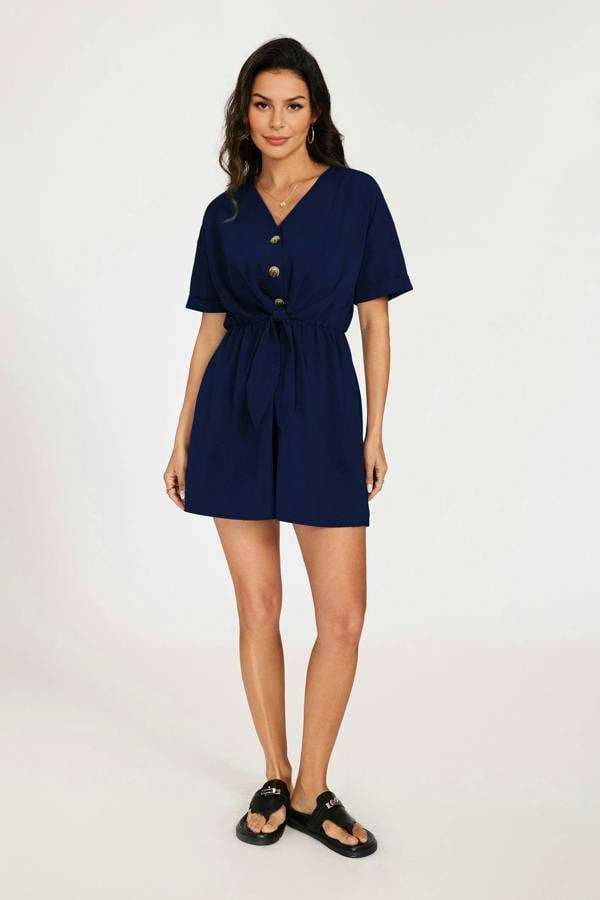 FS Collection Button Down Playsuit In Navy