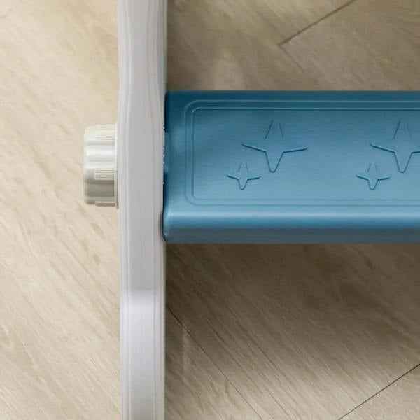 Close-up of blue anti-slip slide base section on white frame