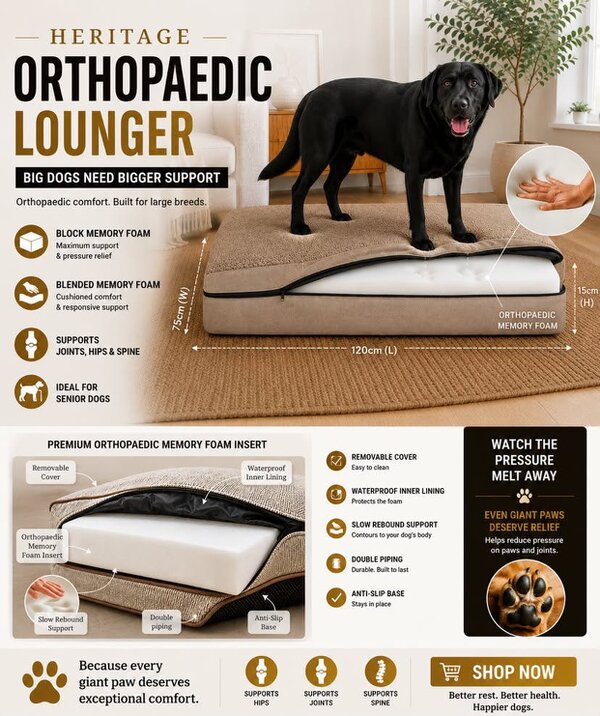 Snug and Cosy Pets Heritage Tweed Orthopaedic Pet Lounger - Comfort & Support