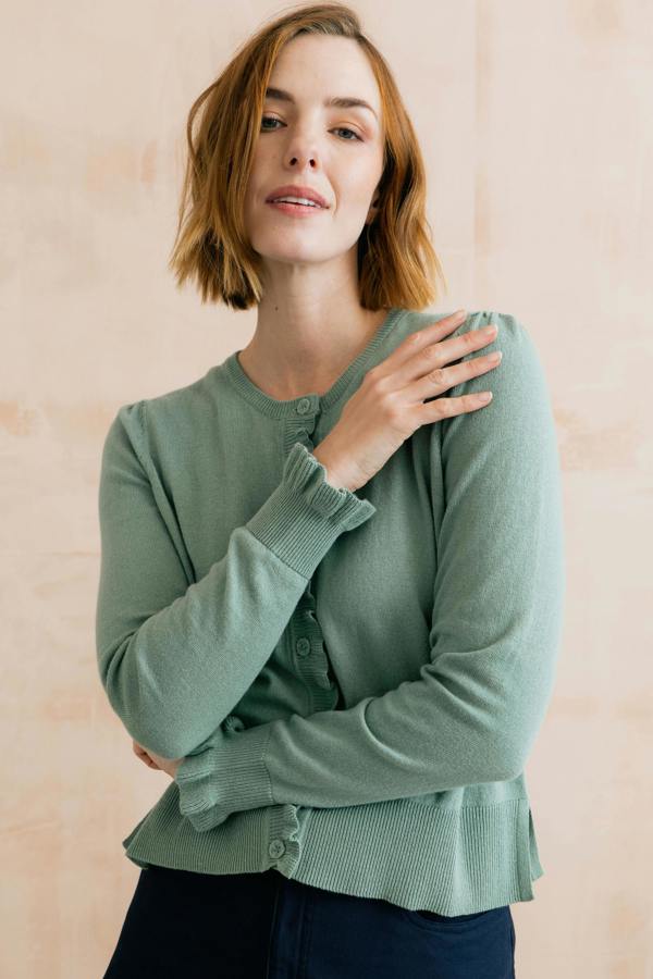 Lauren Ruffle Outfitter Cardigan Ocean