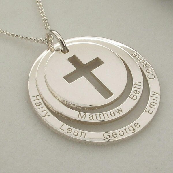 Christopher James of London Sterling Silver Personalised Two Disc Cut Out Cross Pendant & Chain