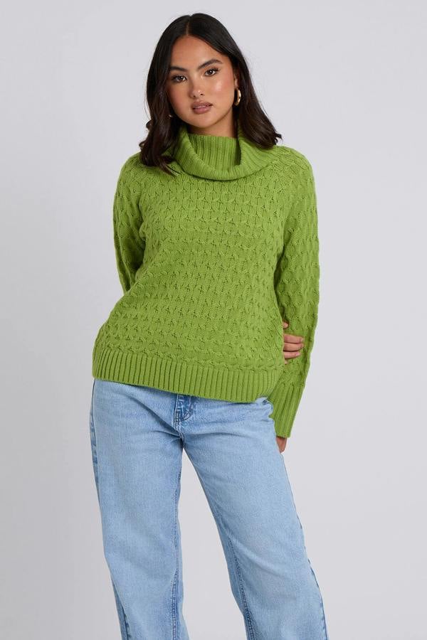 Urban Bliss Green Honeycomb Cable Roll Neck Jumper