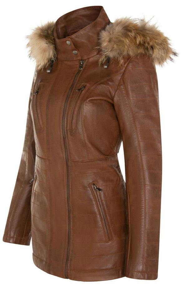 Infinity Leather Womens Quilted Leather Parka Jacket-Curitiba