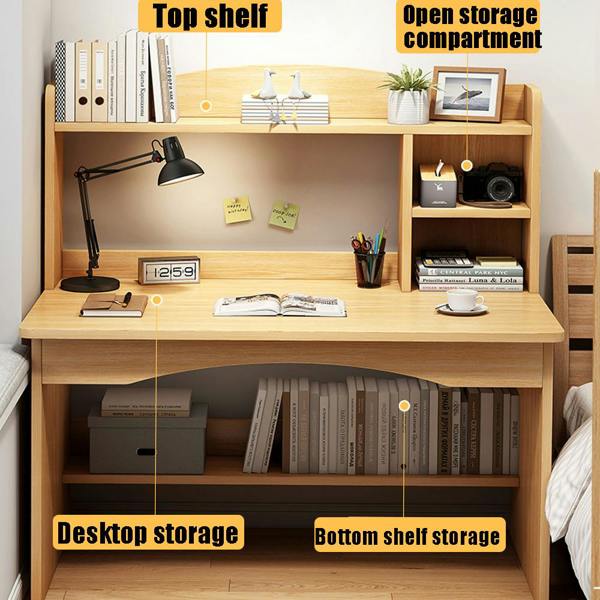 Havendro Computer Desk with Storage Shelves Wooden Home Office Study Laptop Writing Workstation