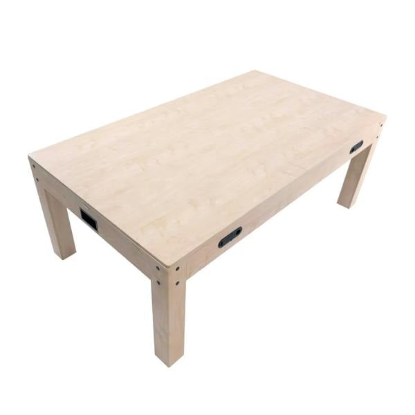 7-In-1 oak games table with a smooth light wood finish, featuring sturdy legs and sleek design, perfect for versatile gaming experiences