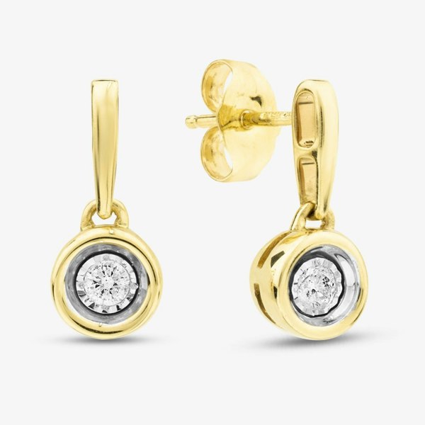 T. H. Baker 9ct Yellow Gold 0.10ct Brilliant Cut Diamond Dropper Stud Earrings THE30825-10