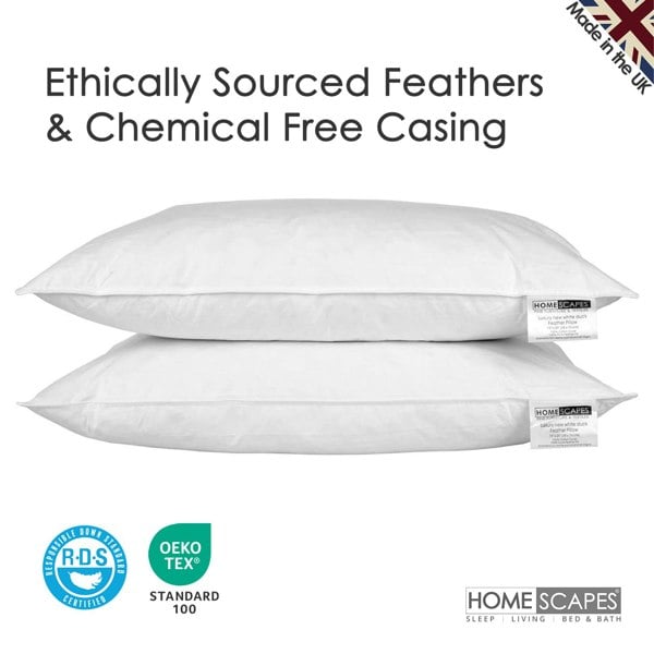 HOMESCAPES White Duck Feather Pillow Pair