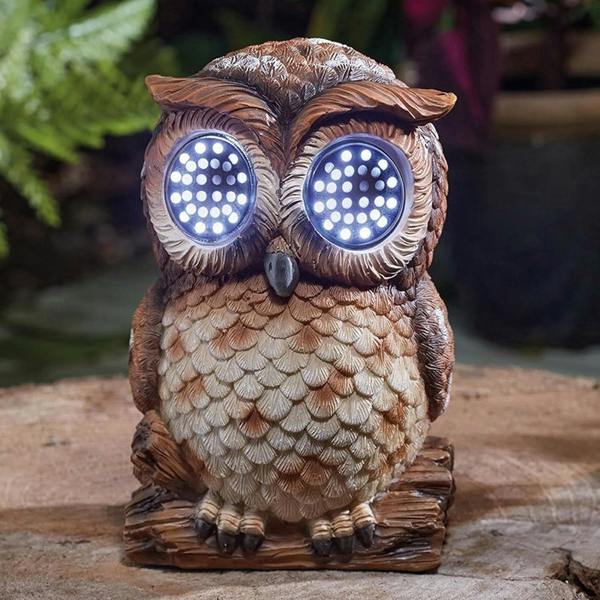 1 x Blinking Solar Owl Garden Statue 18.5cm Wildlife LED Outdoor Ornament