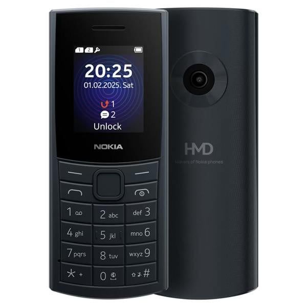 Black Nokia phone with keypad on a white background