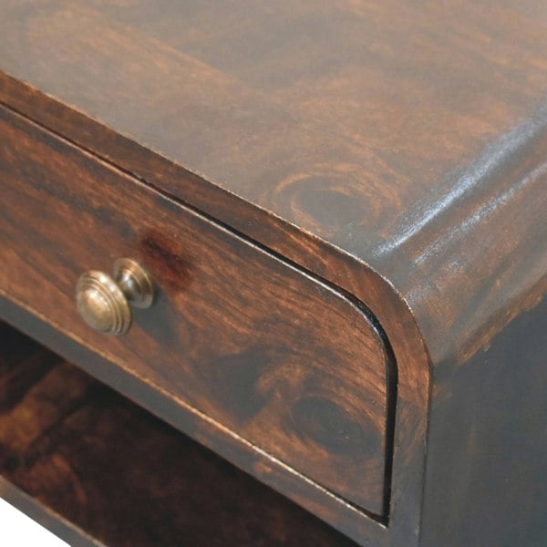 Artisan Furniture Solid Wood Mini Curved California Walnut Wall Mounted Bedside with Open Slot