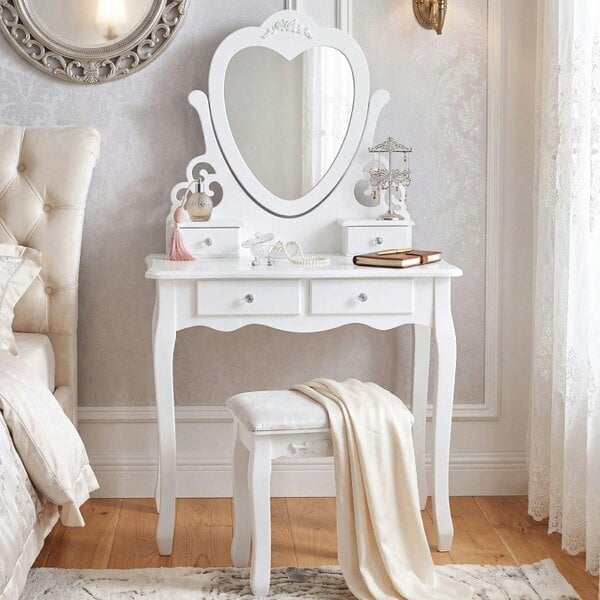 Kosy Koala Dressing Table with Heart Shaped Mirror and Stool Makeup Vanity Mirror Hollywood Table